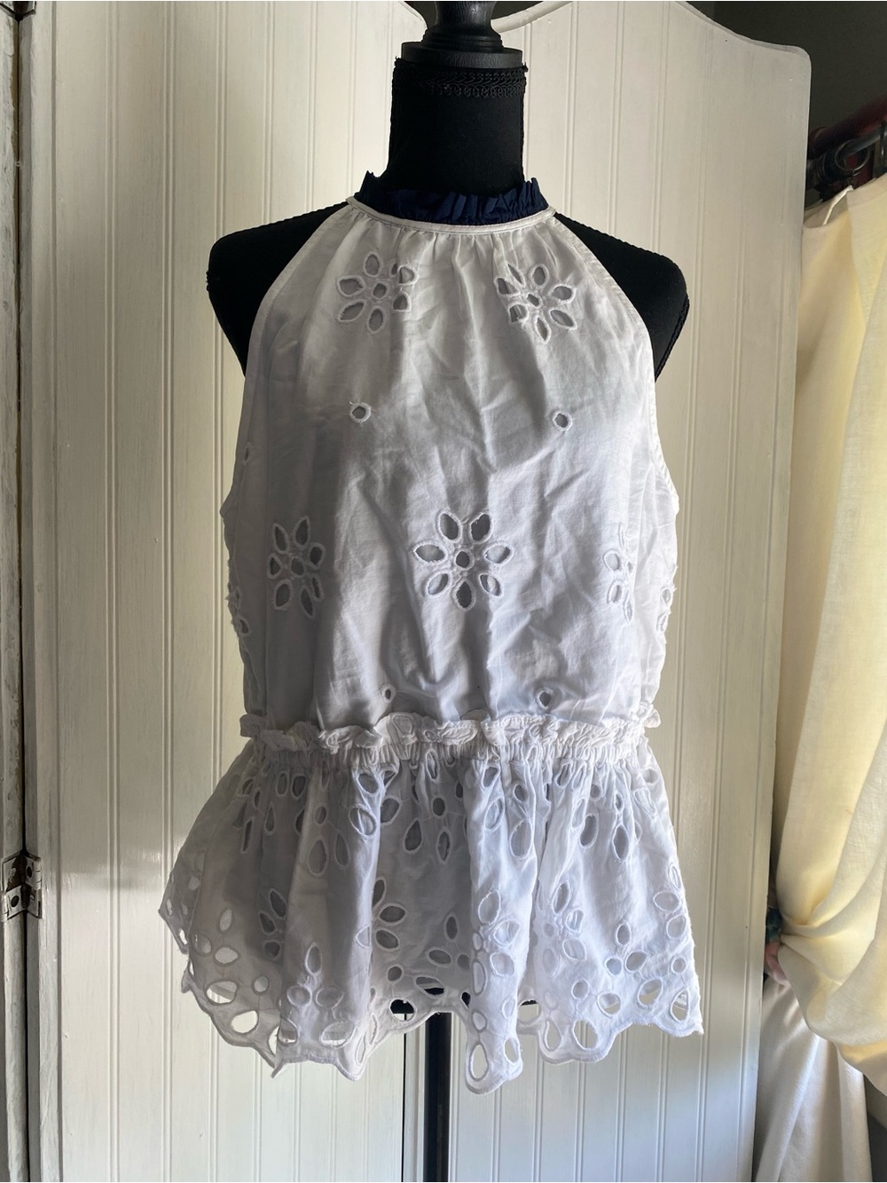 J. Crew White Eyelet Halter Peplum Camisole